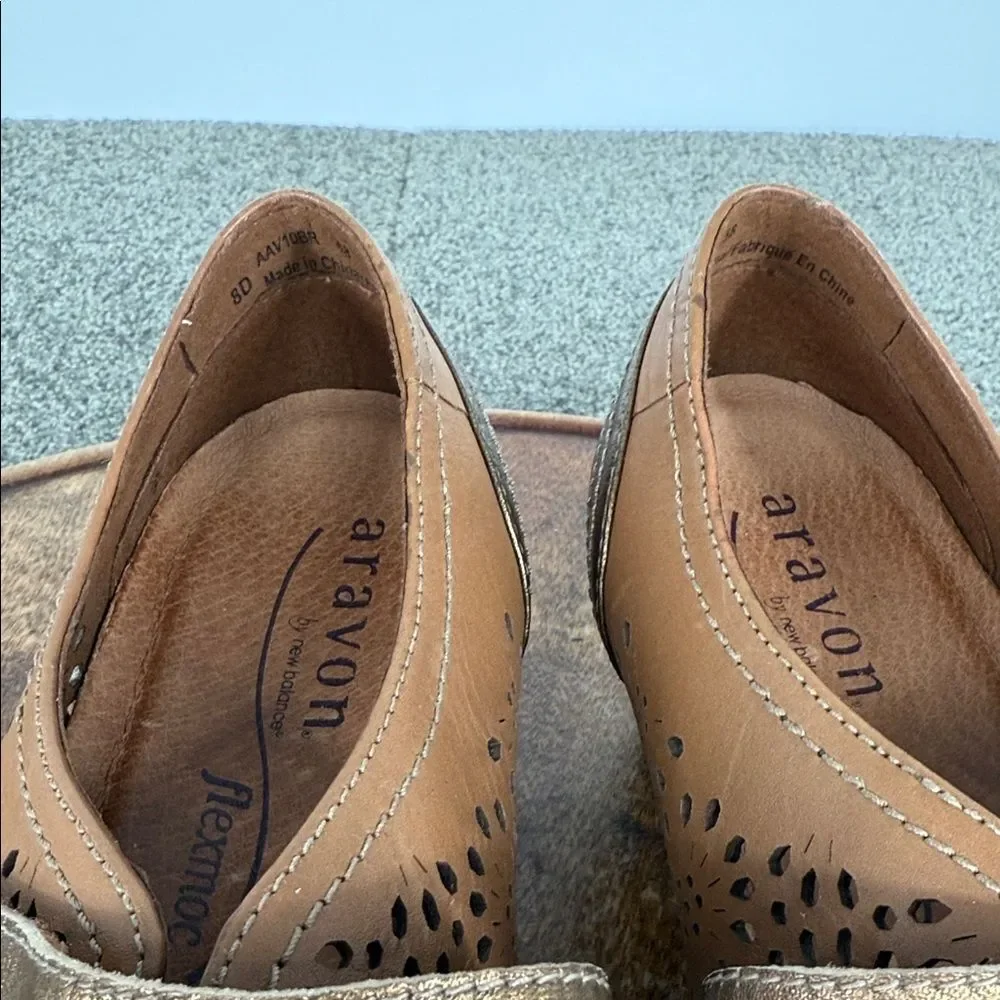 Aravon Shoes Wm 8D Brown Leather Mary Jane Kitten Heel Loafers New Balance